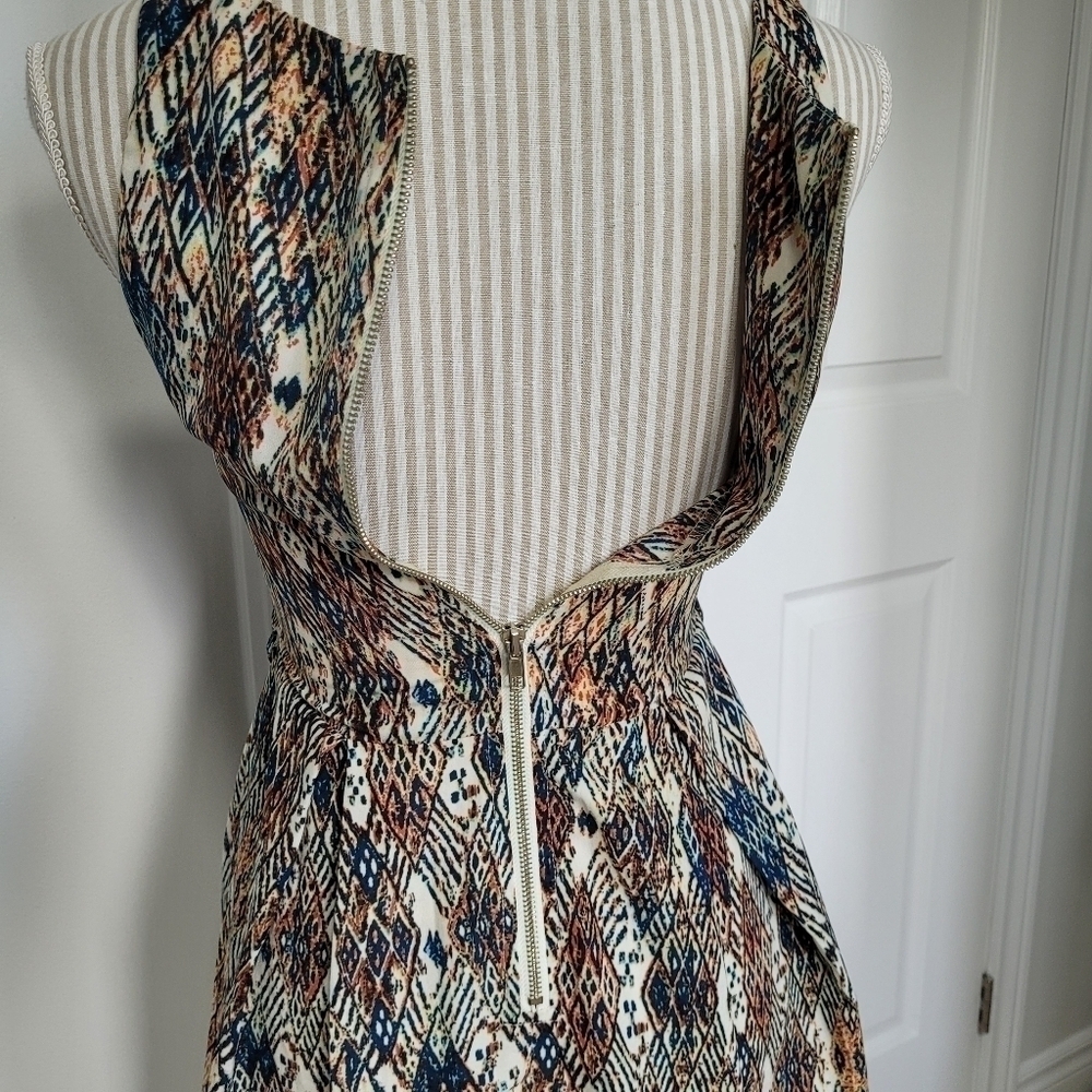 Pixie + Diamond Abstract Midi Dress High Neck Fit Flare Small - Picture 8 of 12